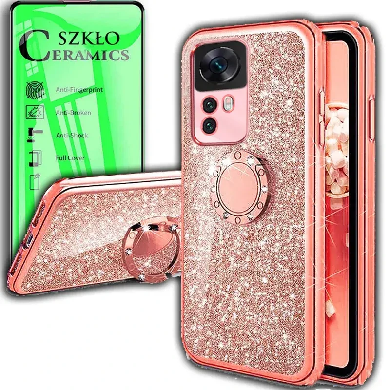 etui bling xiaomi 12t pro + szkło ceramiczne różowe