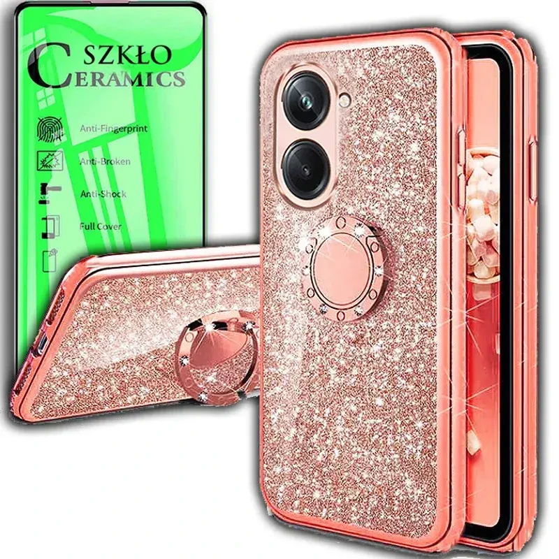etui bling realme c33 + szkło ceramiczne różowe