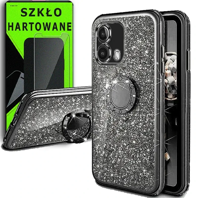 etui bling moto g53 + szkło hartowane czarne