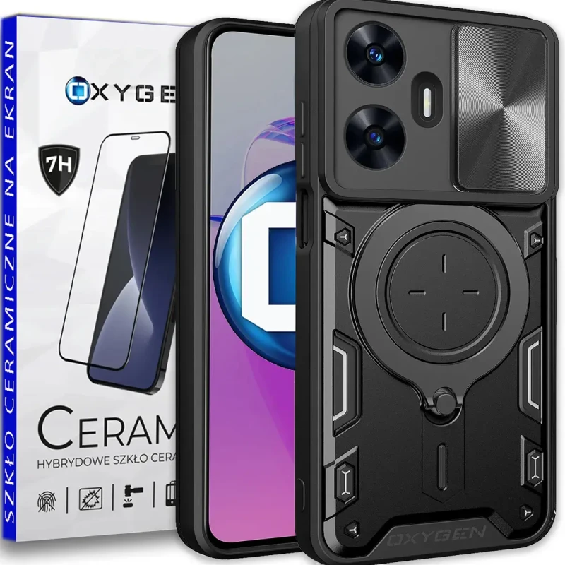 etui oxygen rr do realme c55 + szkło ceramiczne czarne
