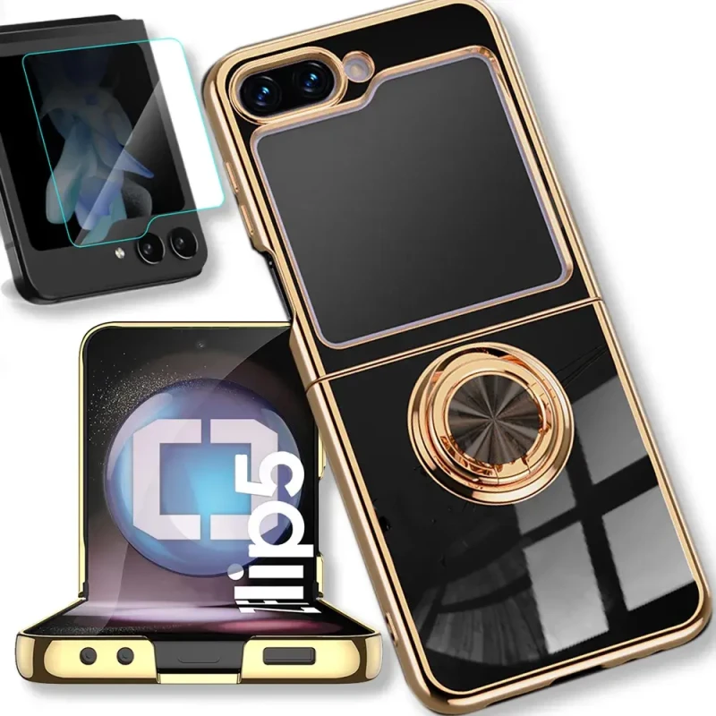 etui chic flip 5 +szkło hartowane czarne