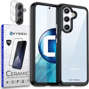 Etui na telefon Samsung A14 / A14 5G Oxygen Pure Czarne + Szkło Ceramiczne + Szkło na aparat