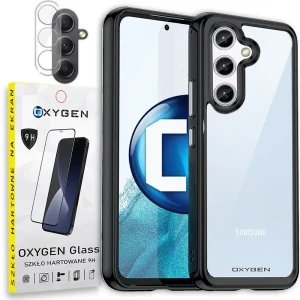 Etui na telefon Samsung A14 / A14 5G Oxygen Pure Czarne + Szkło Hartowane + Szkło na aparat