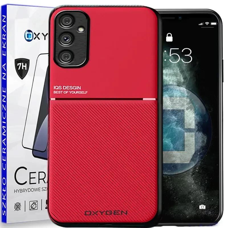 Etui case OXYGEN IQS CZERWONE do Samsung A14 5g i A14 + szkło ceramiczne