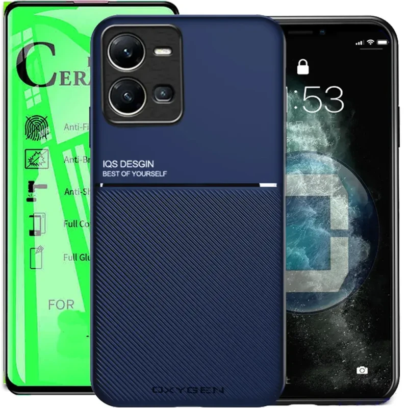 Etui case OXYGEN IQS NIEBIESKIE do VIVO Y35 4G + szkło ceramiczne