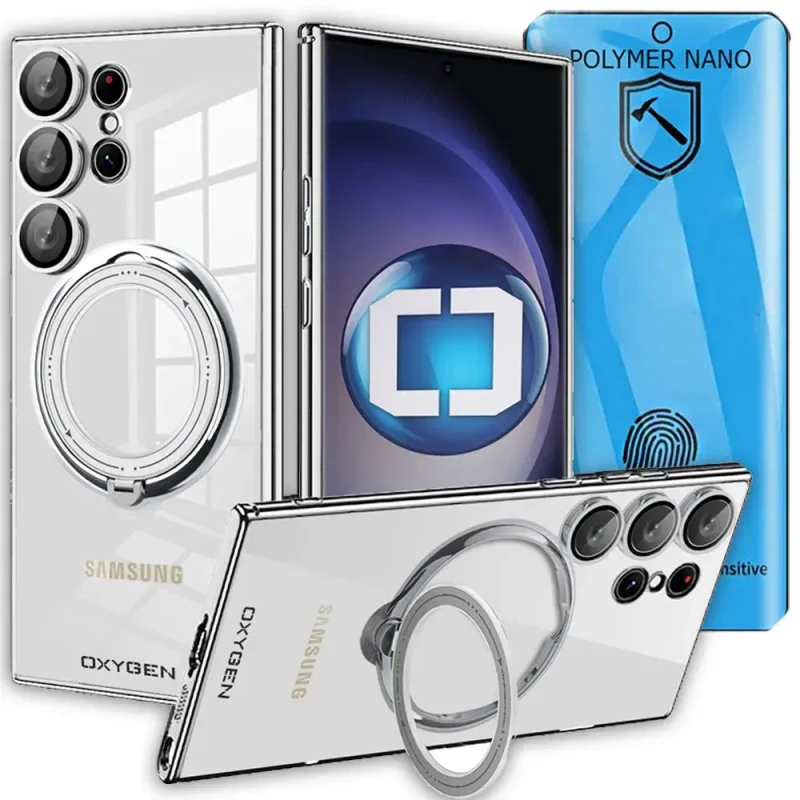 Etui Case pokrowiec OXYGEN MAGSafe SREBRNE do telefonu Samsung S23 ULTRA + POLIMER