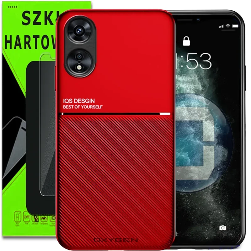 Etui case OXYGEN IQS CZERWONE do Oppo A17 + szkło hartowane