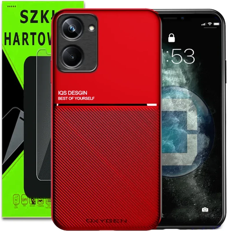 Etui case OXYGEN IQS CZERWONE do Realme 10 4G + szkło hartowane
