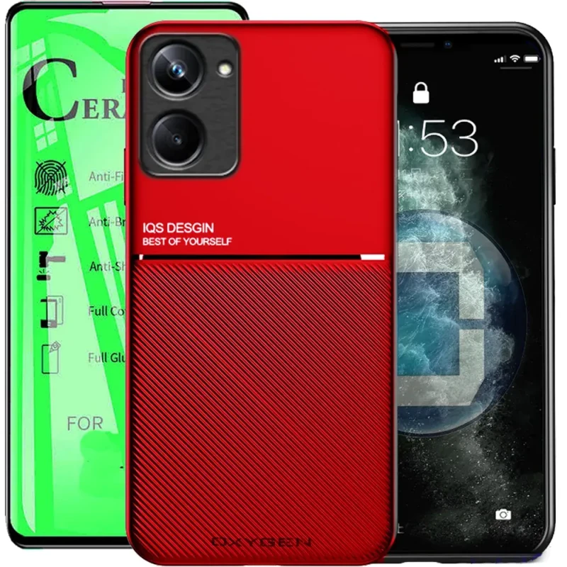 Etui case OXYGEN IQS CZERWONE do REALME 10 4G + szkło ceramiczne