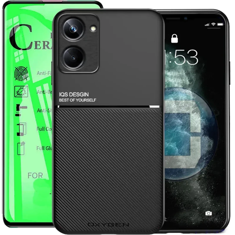 Etui case OXYGEN IQS CZARNE do REALME 10 4G + szkło ceramiczne