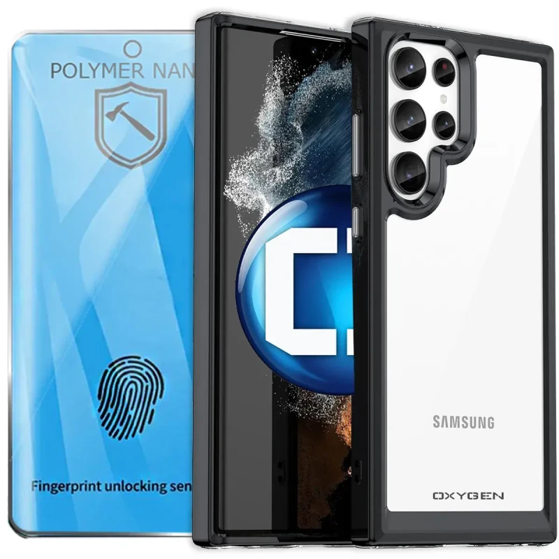 Etui OXYGEN PURE do Samsung S23 ULTRA czarne + FOLIA Polimerowa