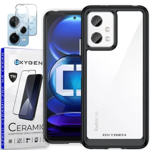 Etui na telefon Redmi Note 12 4G Oxygen Pure Czarne + Szkło Ceramiczne + Szkło na aparat