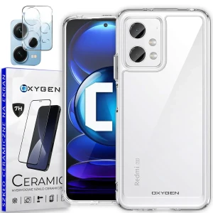 Etui na telefon Redmi Note 12 4G Oxygen Pure Bezbarwne + Szkło Ceramiczne + Szkło na aparat
