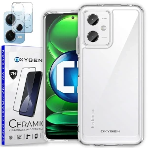 Etui na telefon Redmi Note 12 5G Oxygen Pure Bezbarwne + Szkło Ceramiczne + Szkło na aparat