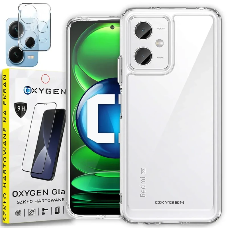 Etui OXYGEN PURE do Redmi Note 12 PRO 5G Transparentne + szkło hartowane + szkło na aparat