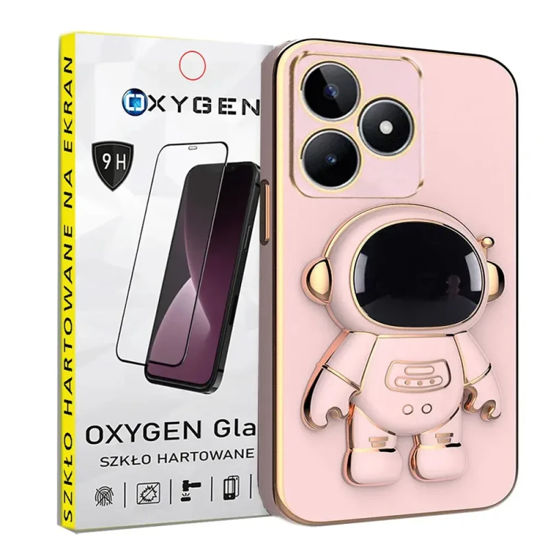 Etui OXYGEN Astro do Realme C51 różowe + szkło hartowane