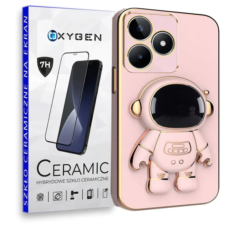 Etui OXYGEN Astro do Realme C53 różowe + szkło ceramiczne