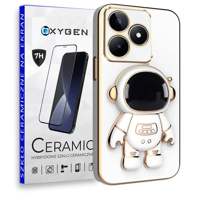 Etui OXYGEN Astro do Realme C53 białe + szkło ceramiczne