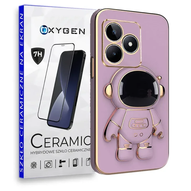 Etui OXYGEN Astro do Realme C53 fioletowe + szkło ceramiczne