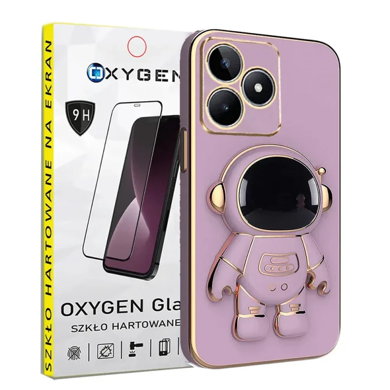 Etui OXYGEN Astro do Realme C53 fioletowe + szkło hartowane