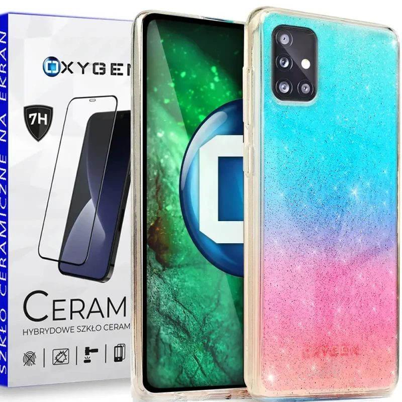 Etui Case pokrowiec OXYGEN ReS Samsung A51 4G niebiesko-różowy + szkło ceramiczne