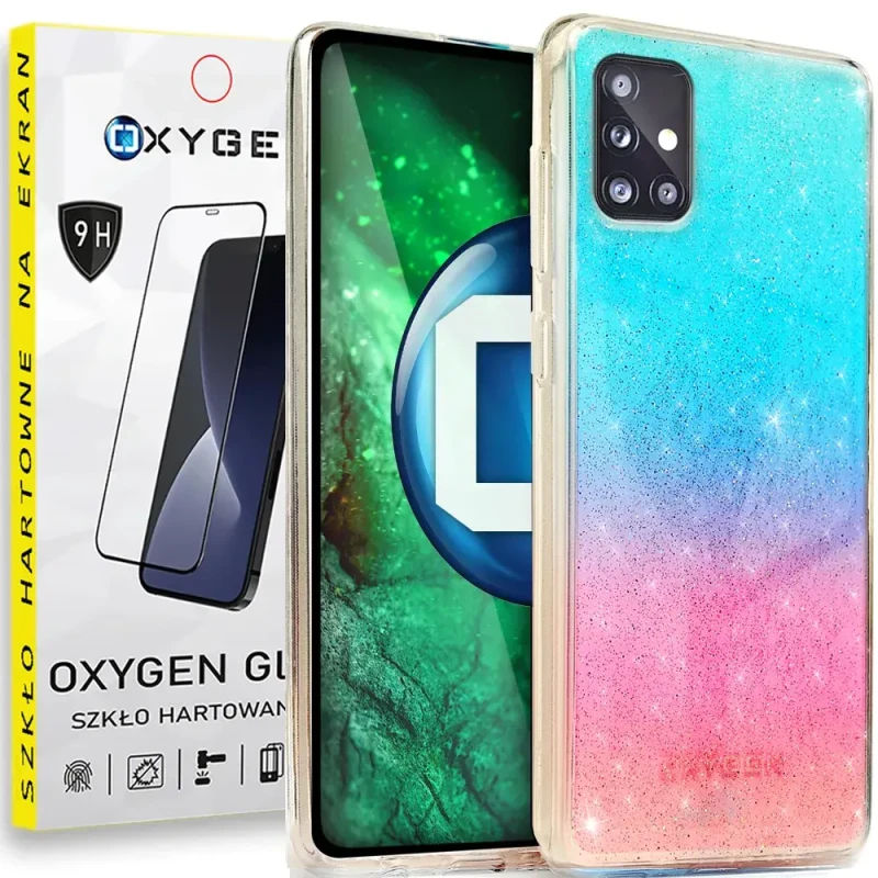 Etui Case pokrowiec OXYGEN ReS Samsung A51 4G niebiesko-różowy + szkło hartowane