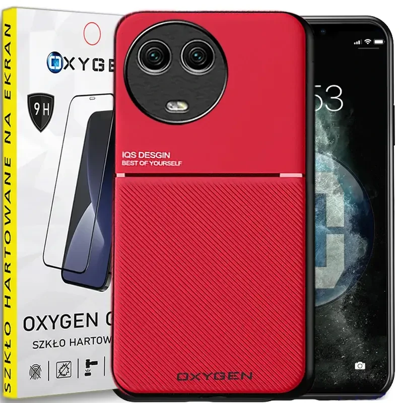 Etui OXYGEN IQS do Realme 11 5G + szkło hartowane czerwone