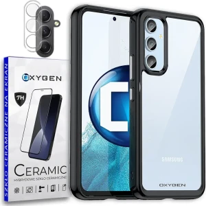 Etui na telefon Samsung S23 FE Oxygen Pure Czarne + Szkło Ceramiczne + Szkło na aparat