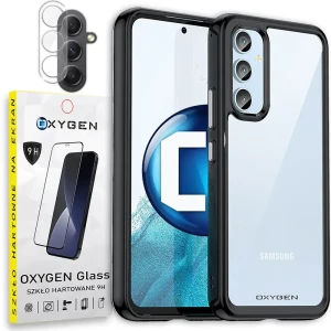 Etui na telefon Samsung S23 FE Oxygen Pure Czarne + Szkło Hartowane + Szkło na aparat