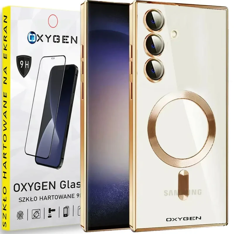 Etui pokrowiec OXYGEN MaG do Samsung Galaxy S24 złote + Szkło Hartowane na ekran