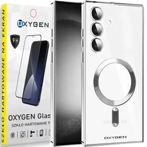 Etui na telefon Samsung Galaxy S24+ PLUS Oxygen MaG Srebrne + Szkło Hartowane