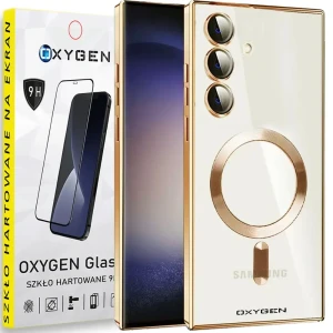 Etui na telefon Samsung Galaxy S24+ PLUS Oxygen MaG złote + Szkło Hartowane