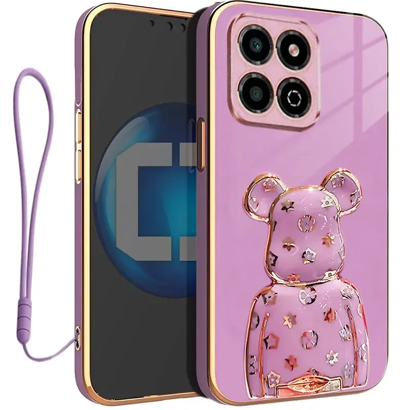 Etui OXYGEN Case Pokrowiec do Honor X6A + uchwyt BeaR + Smycz fioletowe