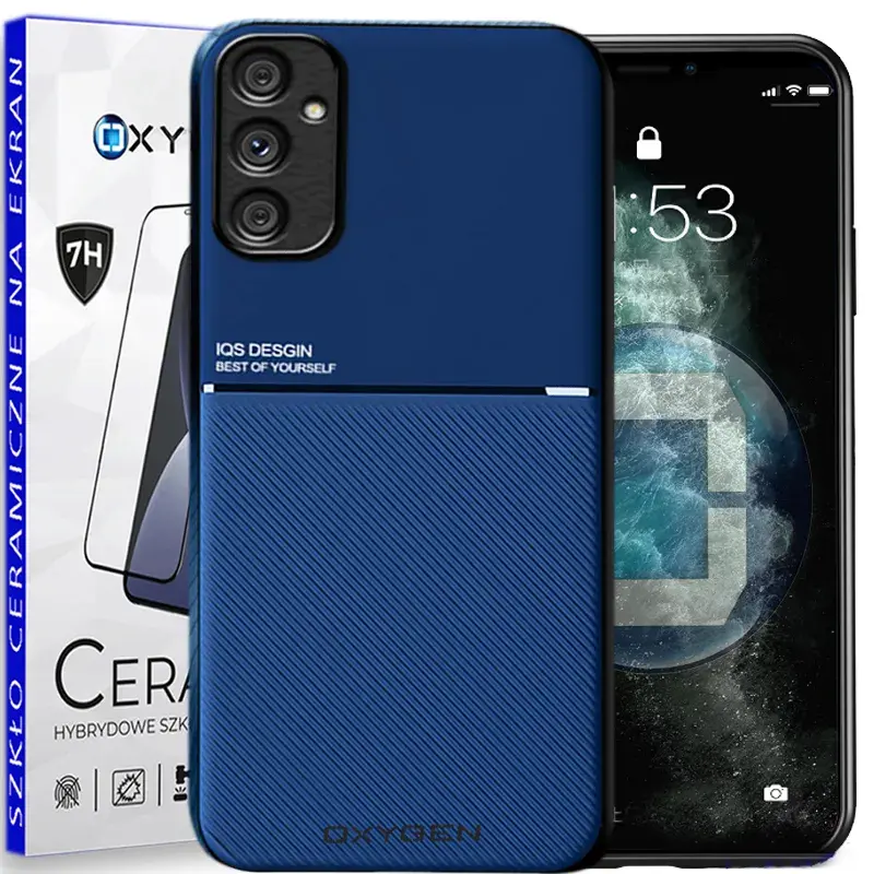 Etui pokrowiec OXYGEN IQS case do Samsung A25 5G + szkło ceramiczne na ekran niebieskie