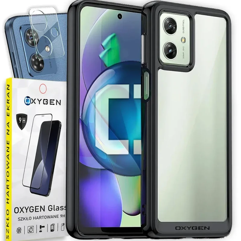 Etui OXYGEN PURE do Motorola G54 5G | G54 POWER Edition + szkło Hartowane + APARAT czarne