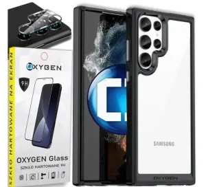 Etui na telefon Samsung S24 ULTRA Oxygen Pure Czarne + Szkło PREMIUM + Szkło na aparat