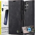 Etui OXYGEN BooK do Samsung Galaxy S24 Ultra CZARNE + szkło hartowane PREMIUM