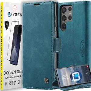 Etui OXYGEN BooK do Samsung Galaxy S24 Ultra MORSKI + szkło hartowane PREMIUM