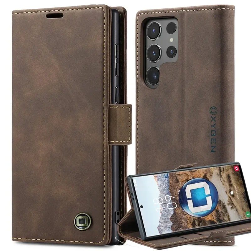 Etui OXYGEN BooK do Samsung Galaxy S24 Ultra BRĄZOWY