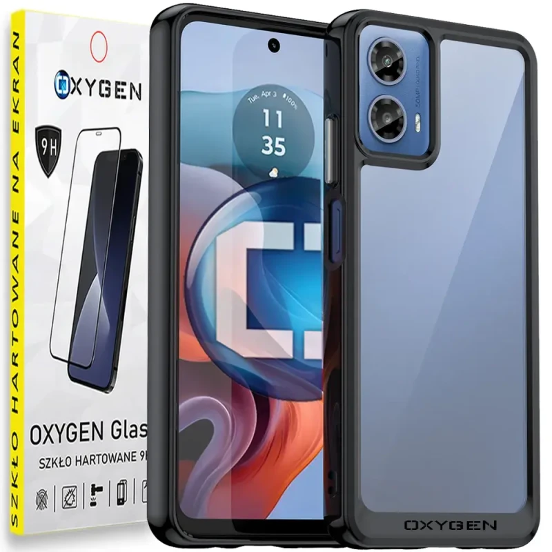Etui OXYGEN PURE do Motorola G34 Case pokrowiec + Szkło HARTOWANE na ekran CZARNE