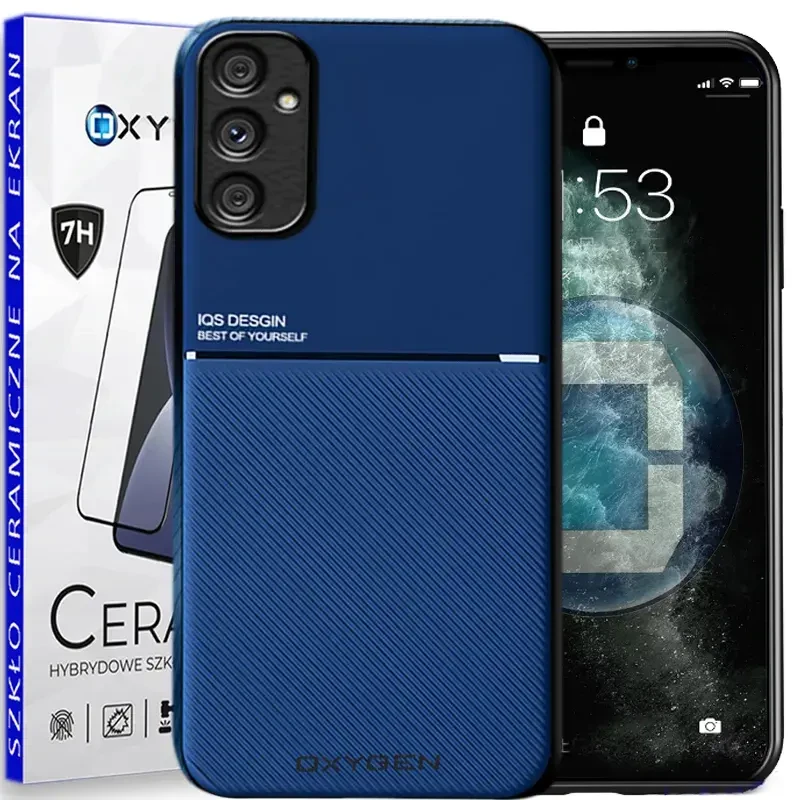 Etui pokrowiec OXYGEN IQS case do Samsung A15 4G | 5G + szkło ceramiczne na ekran niebieskie