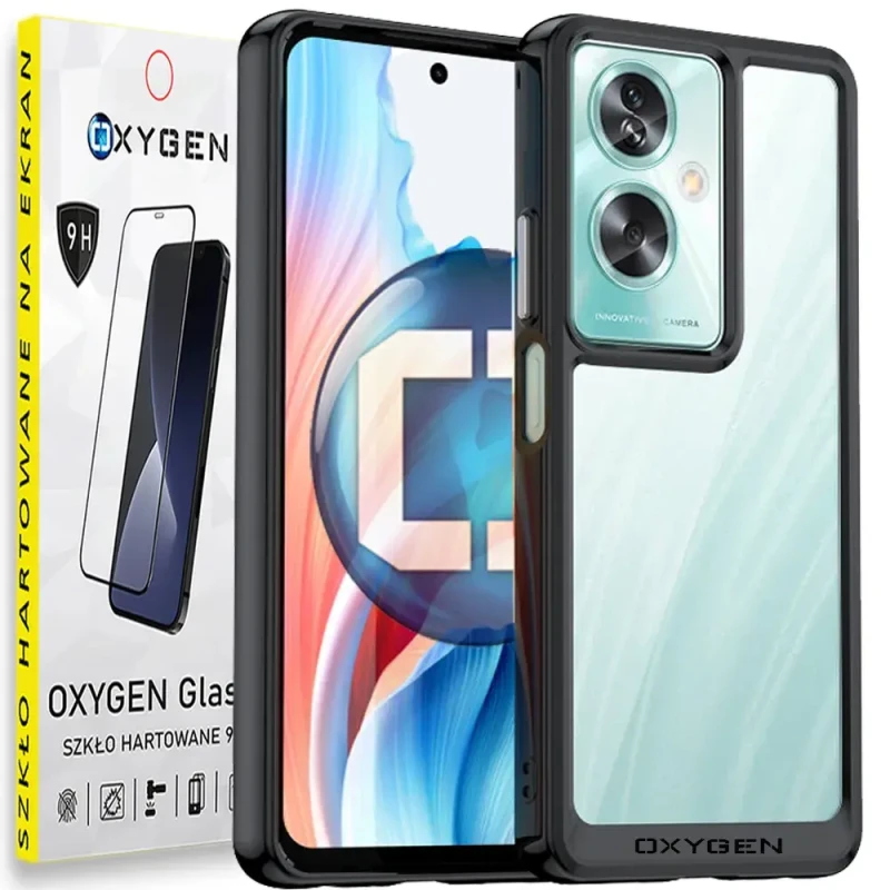 Etui Case OXYGEN PURE CZARNE pokrowiec do Reno Oppo A79 5G + szkło hartowane