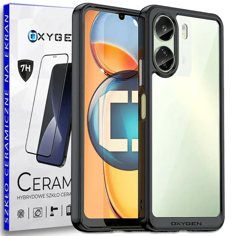 Etui Case OXYGEN PURE CZARNE do XIAOMI REDMI 13C + szkło ceramiczne NA EKRAN