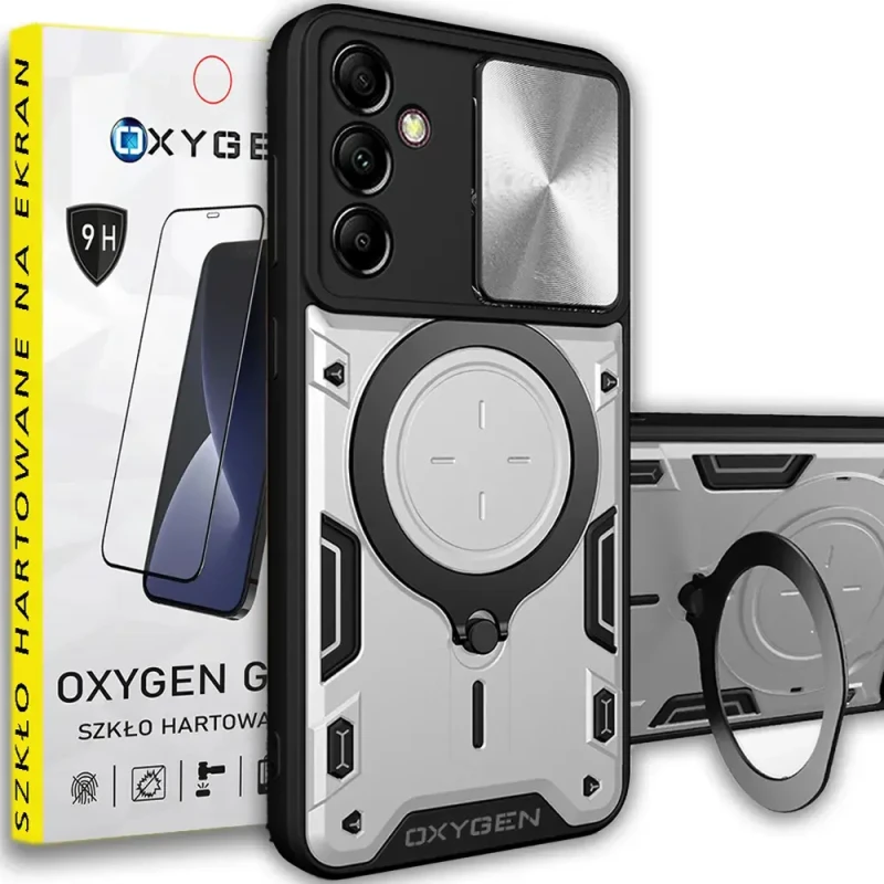 Etui Case Oxygen RR do Samsung Galaxy A15 i A15 5G + szkło hartowane na ekran SREBRNE
