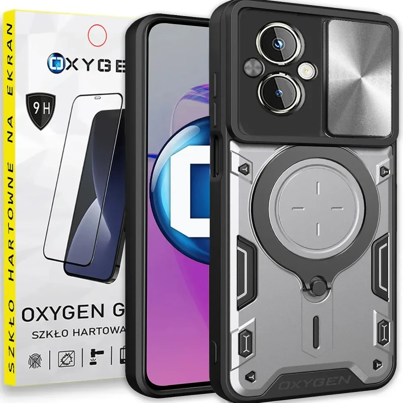 Etui Case Oxygen RR do Realme C67 4G + szkło hartowane na ekran SREBRNE