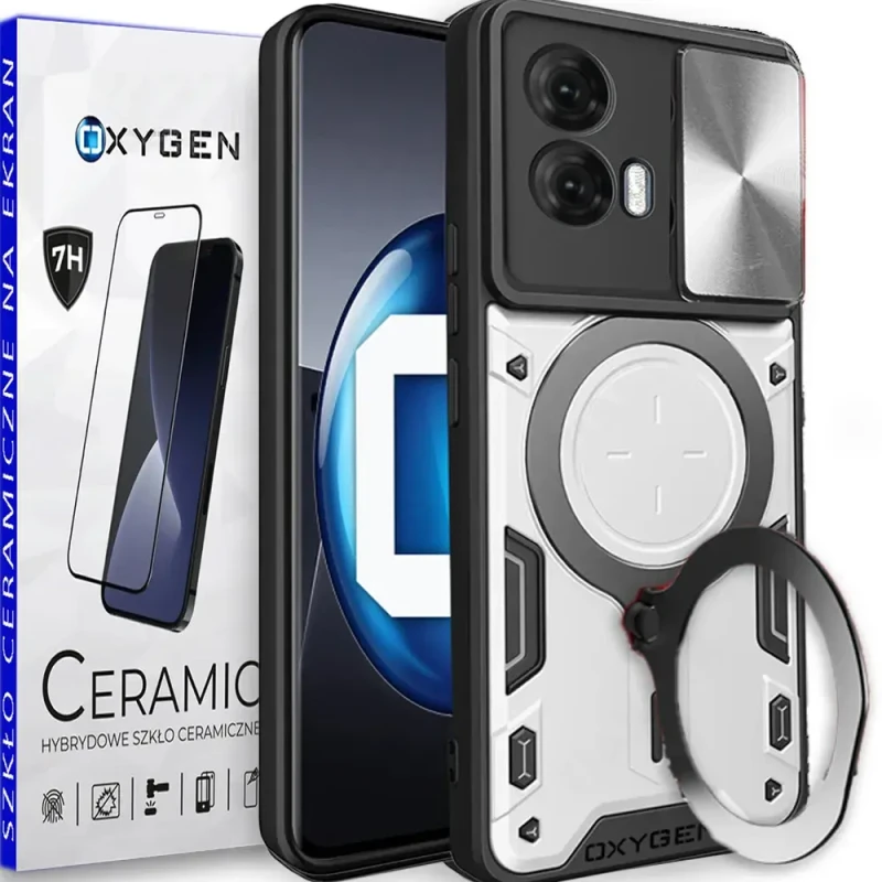 Etui Case Oxygen RR do Motorola Moto G34 + szkło ceramiczne na ekran SREBRNE