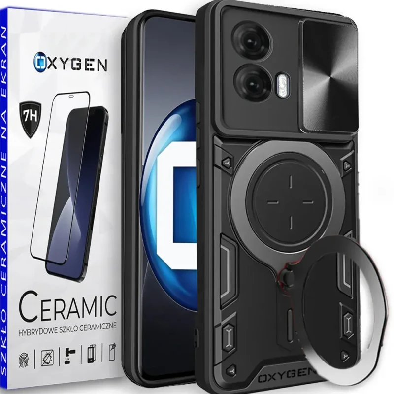 Etui Case Oxygen RR do Motorola Moto G34 + szkło ceramiczne na ekran CZARNE