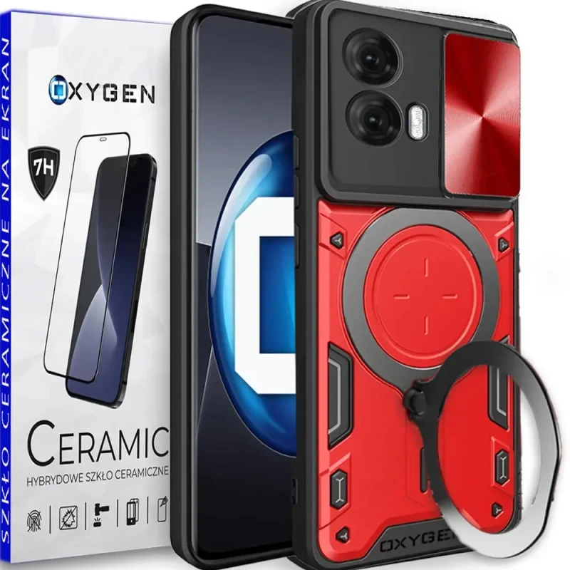 Etui Case Oxygen RR do Motorola Moto G34 + szkło ceramiczne na ekran CZERWONE
