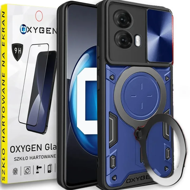 Etui Case Oxygen RR do Motorola Moto G34 + szkło hartowane na ekran NIEBIESKIE