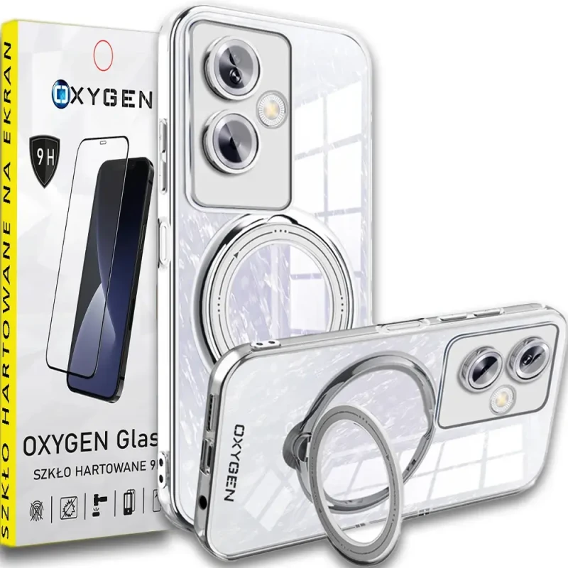 Etui Case pokrowiec OXYGEN MAGSave do Oppo A79 5G SREBRNE + szkło hartowane